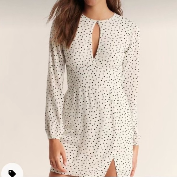 Abercrombie & Fitch Dress Size S Women’s Long Sleeve High Neck Polka Dot Mini - Picture 1 of 9